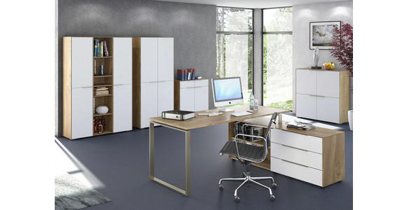 ROLLCONTAINER - Eichefarben/Alufarben, Design, Glas/Holzwerkstoff (39,8/60,9/50cm) - Voleo