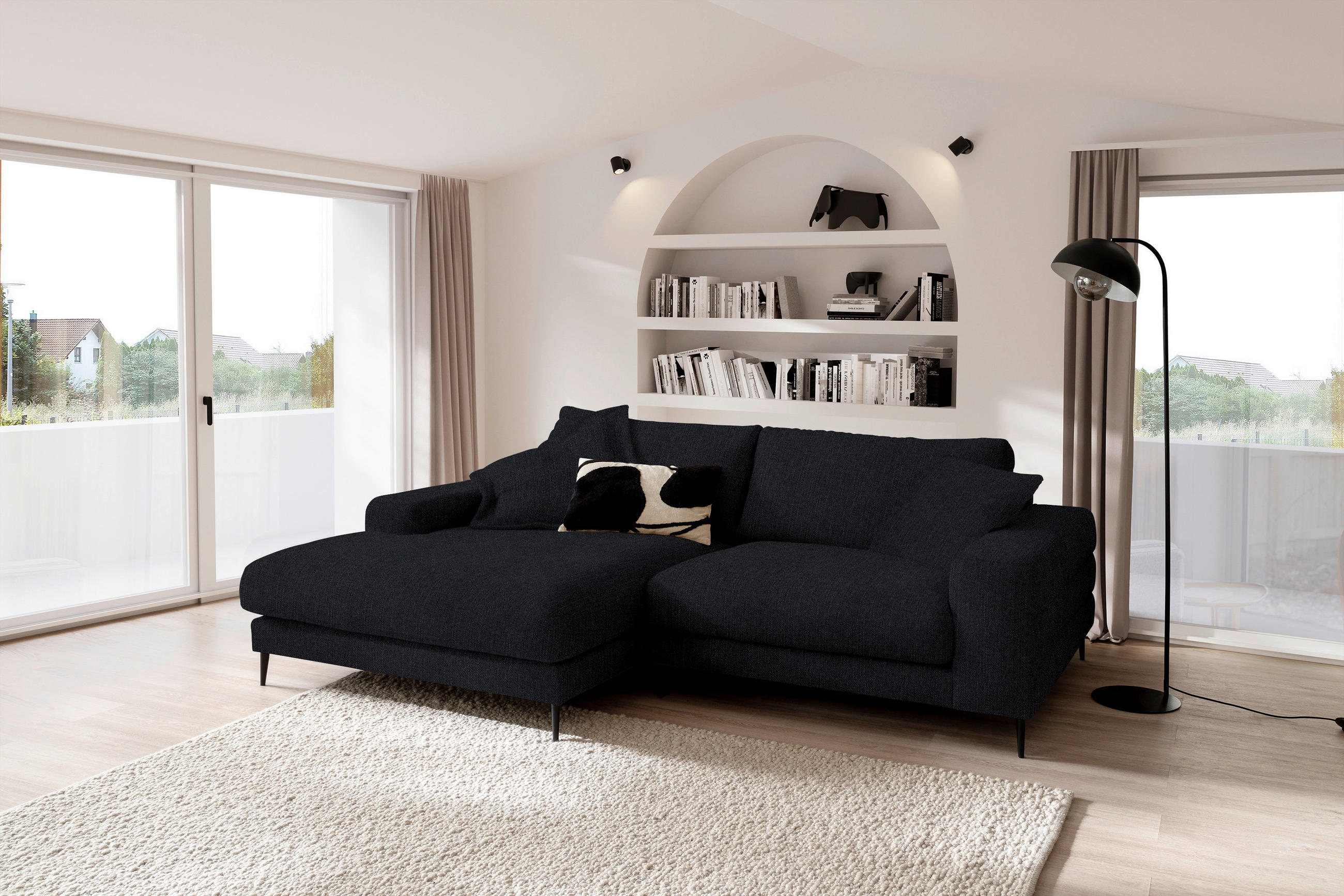 ECKSOFA in Flachgewebe Schwarz  - Schwarz, Design, Textil/Metall (177/253cm) - Dieter Knoll