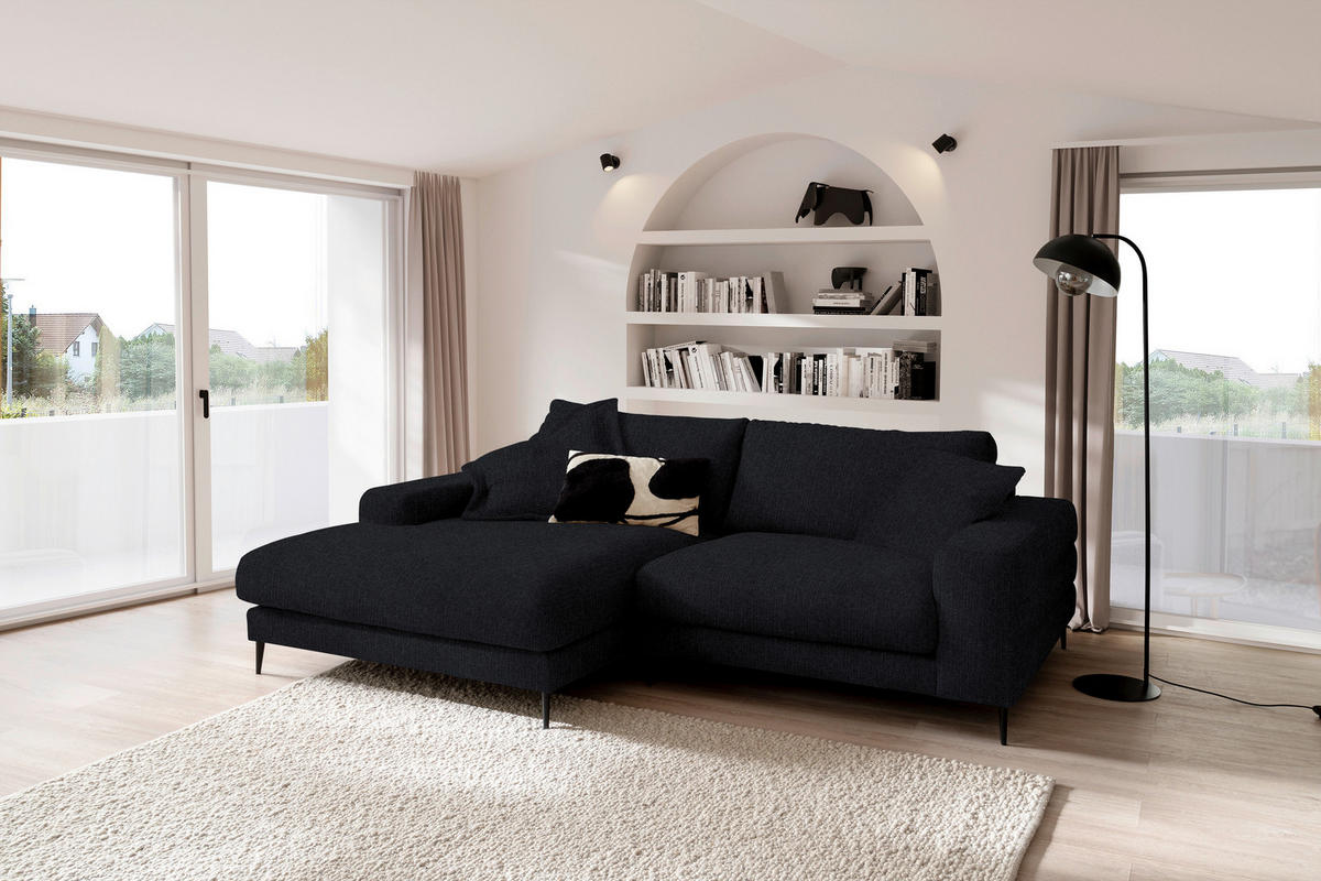 ECKSOFA in Flachgewebe Schwarz  - Schwarz, Design, Textil/Metall (177/253cm) - Dieter Knoll