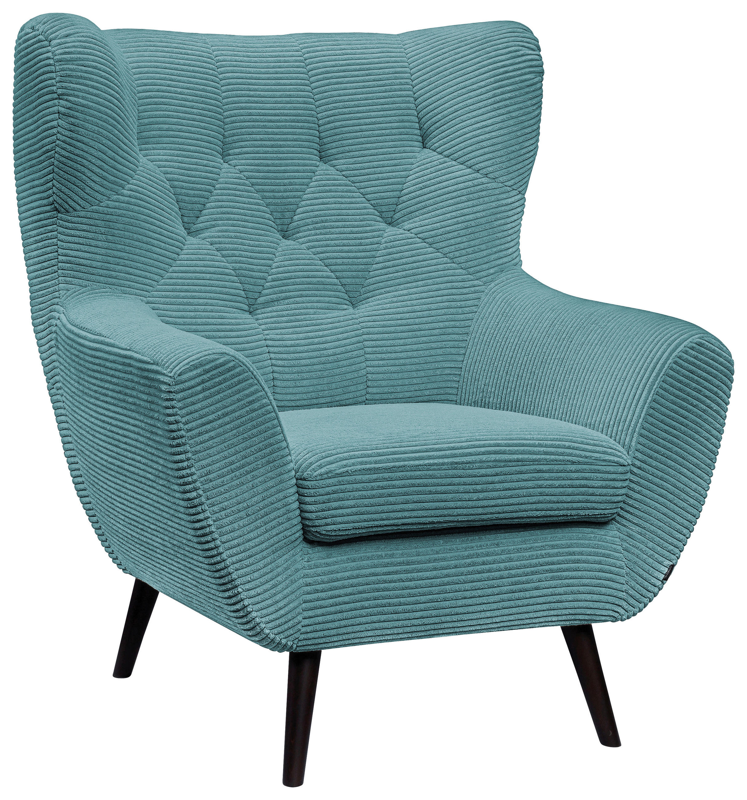 SESSEL in Cord Türkis  - Türkis/Schwarz, Design, Holz/Textil (87/101/95cm) - Stylife