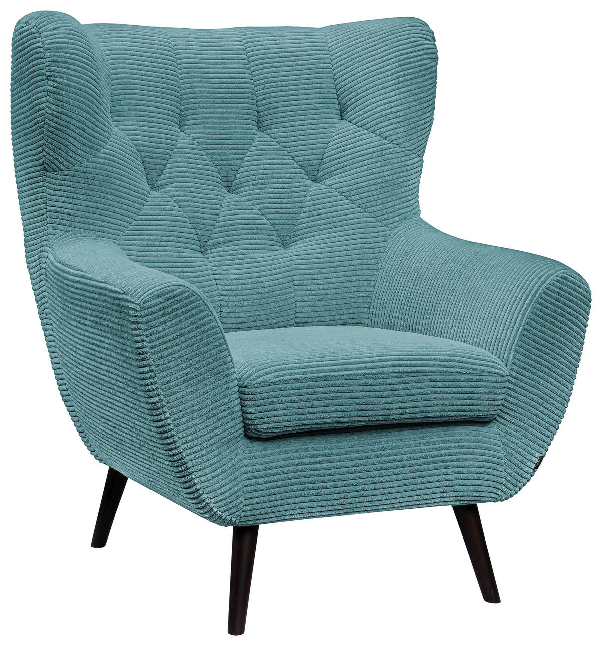 SESSEL in Cord Türkis  - Türkis/Schwarz, Design, Holz/Textil (87/101/95cm) - Stylife