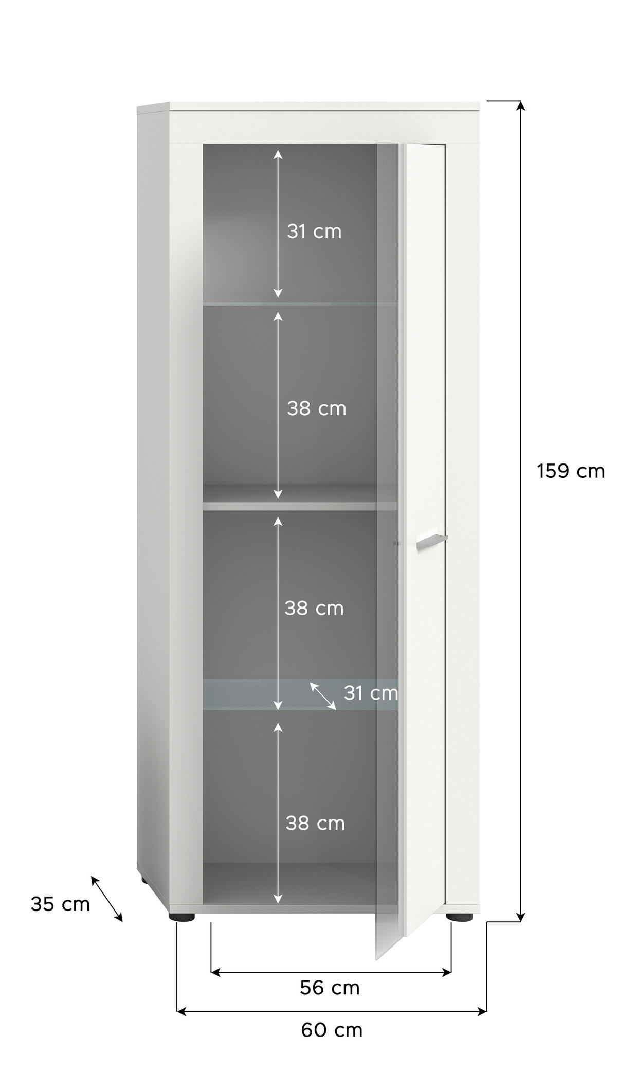 VITRINE in Weiß  - Silberfarben/Schwarz, Design, Glas/Holzwerkstoff (60/159/35cm) - MID.YOU