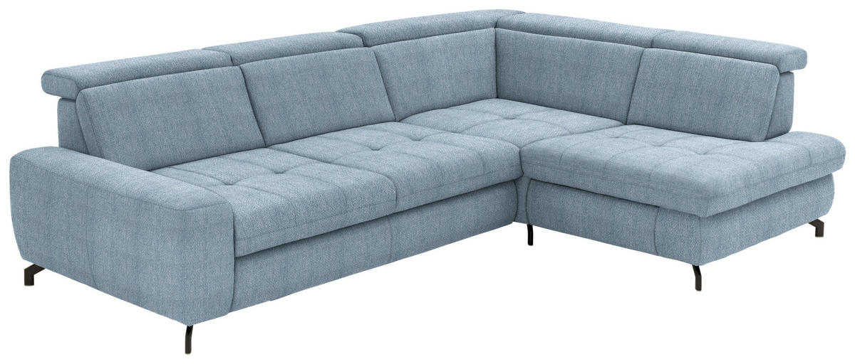 ECKSOFA in Chenille Hellblau  - Schwarz/Hellblau, Design, Textil/Metall (310/220cm) - Beldomo Style