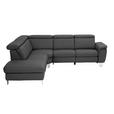 ECKSOFA in Echtleder Anthrazit  - Anthrazit/Alufarben, Design, Leder/Metall (242/271cm) - Cantus