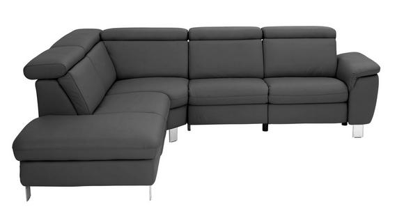 ECKSOFA in Echtleder Anthrazit  - Anthrazit/Alufarben, Design, Leder/Metall (242/271cm) - Cantus