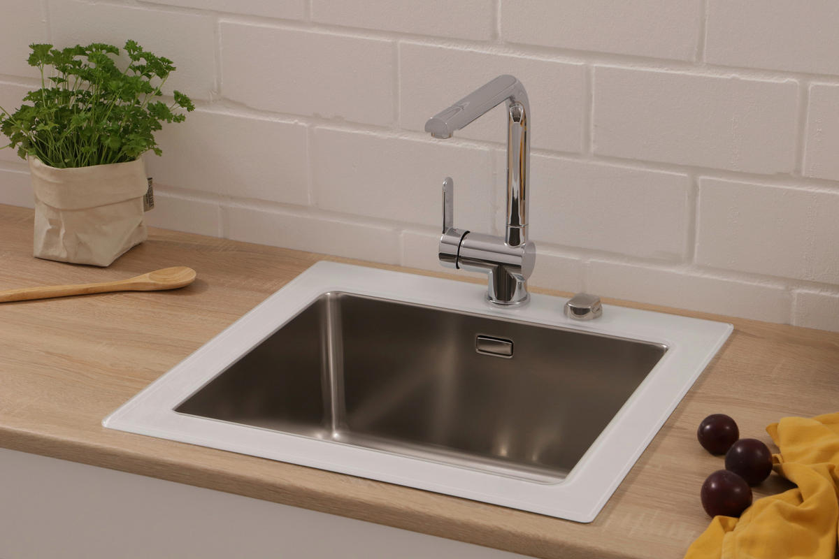 SPÜLE 1720NEWYORK55X53W  - Weiß, Trend, Glas/Metall (55/21/53cm) - Respekta