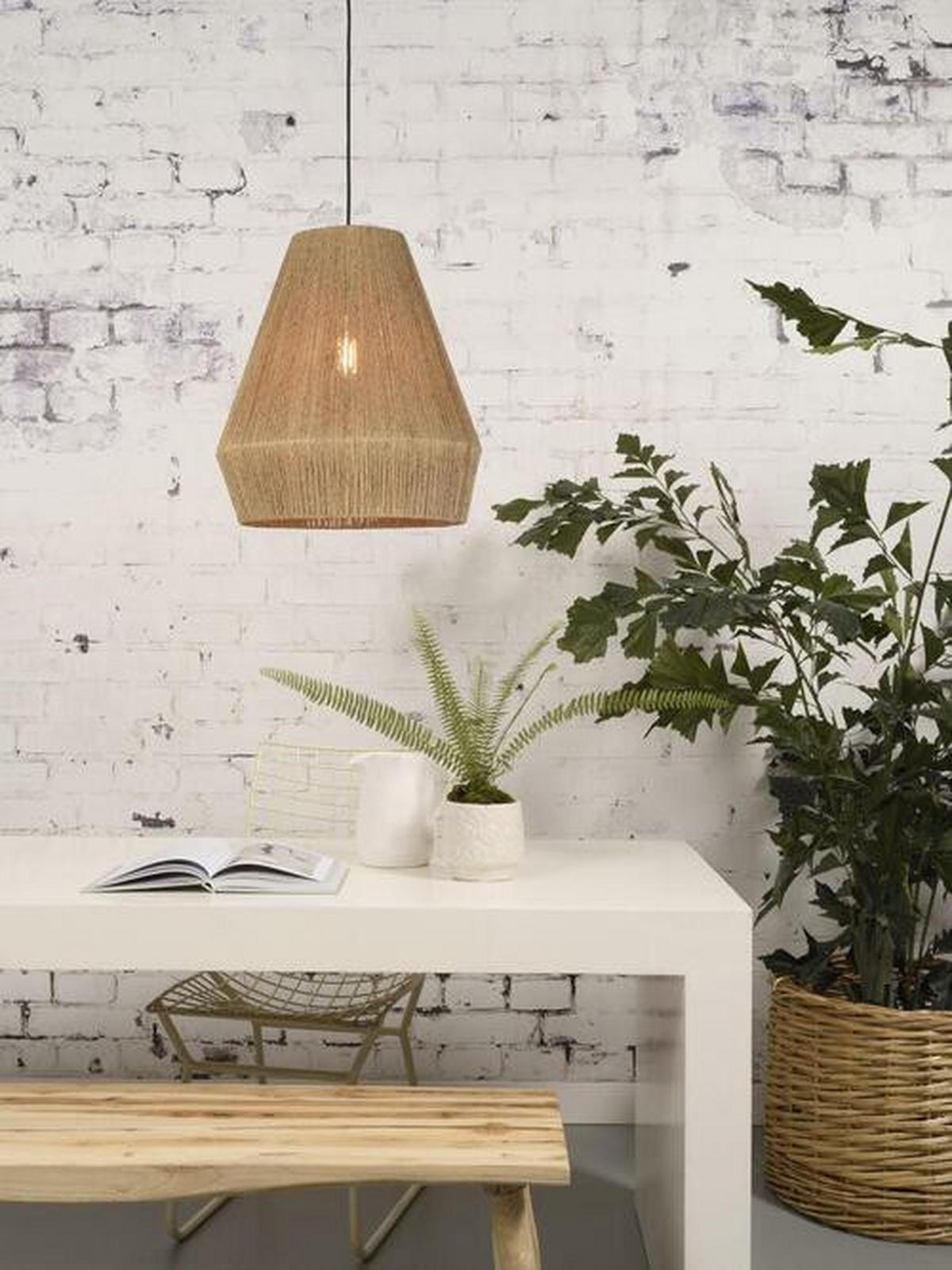 HÄNGLAMPA GOOD&MOJO 40/47 cm  - ljusbrun/svart, Natur, plast/naturmaterial (40/47cm) - Good & Mojo