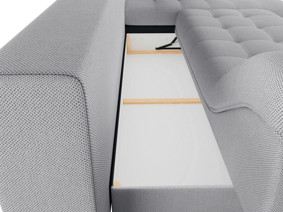 Ecksofa inkl. Funktionen in Webstoff Hellgrau  - Hellgrau/Schwarz, MODERN, Textil/Metall (177/279cm)