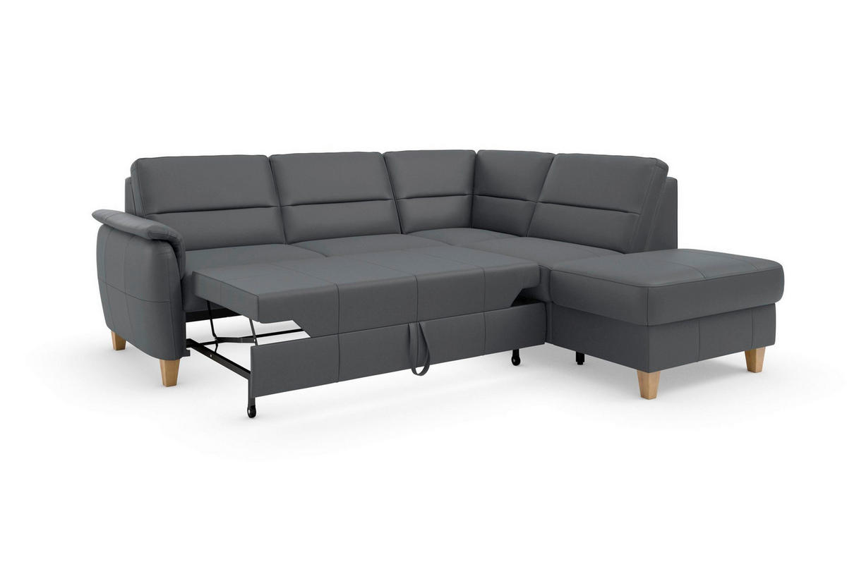 ROHOVÁ SEDAČKA, kůže, černá - barvy dubu/černá, Basics, dřevo/kůže (236/212cm) - Sit & More