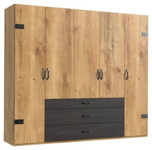 DREHTÜRENSCHRANK 250/216/58 cm 5-türig Graphitfarben, Eichefarben  - Eichefarben/Graphitfarben, Basics, Holzwerkstoff/Metall (250/216/58cm) - MID.YOU