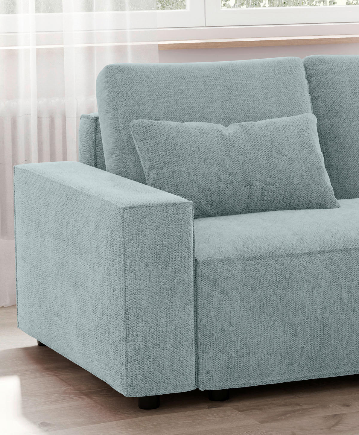 ECKSCHLAFSOFA  mit seitenverkehrt erhältlich, Rücken echt Chenille Mintgrün  - Schwarz/Mintgrün, MODERN, Kunststoff/Textil (247/154cm) - Livetastic