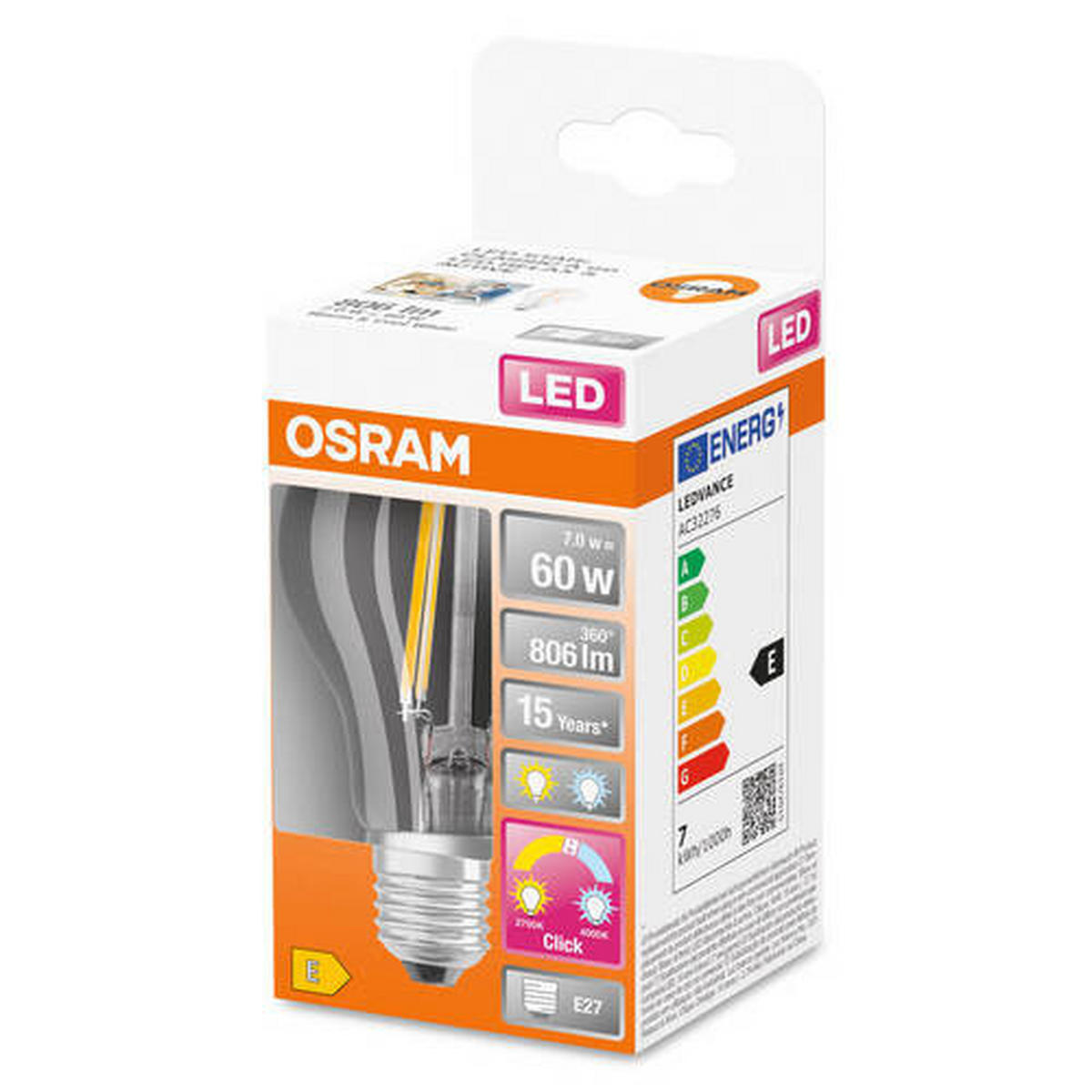 LED-LEUCHTMITTEL   E27 7 W 806 lm  - Klar, Basics, Glas (6/10,5cm) - Osram