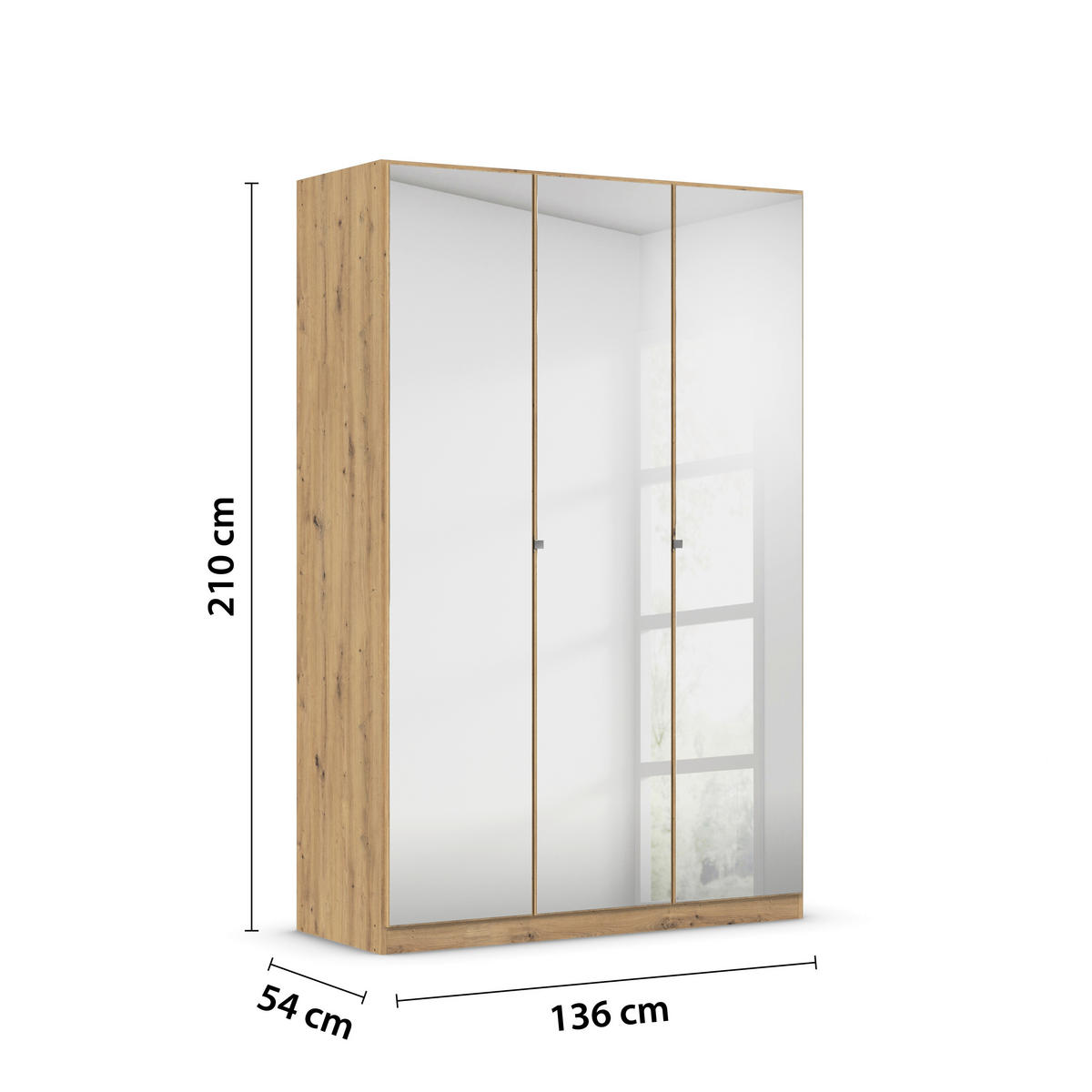 DREHTÜRENSCHRANK 136/210/54 cm 3-türig Eiche Artisan  - Chromfarben/Eiche Artisan, MODERN, Glas/Holzwerkstoff (136/210/54cm) - Rauch Möbel