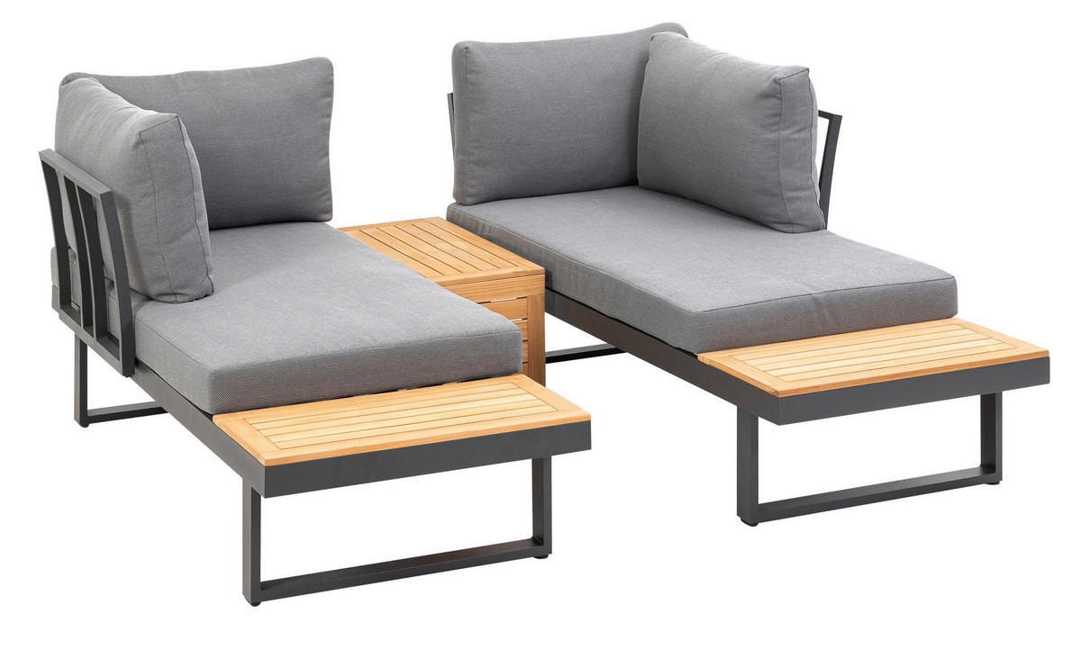 LOUNGEGARNITUR   253/70/175 cm Teakholz Aluminium  - Anthrazit/Grau, Basics, Holz/Textil (253/70/175cm) - Gardenson