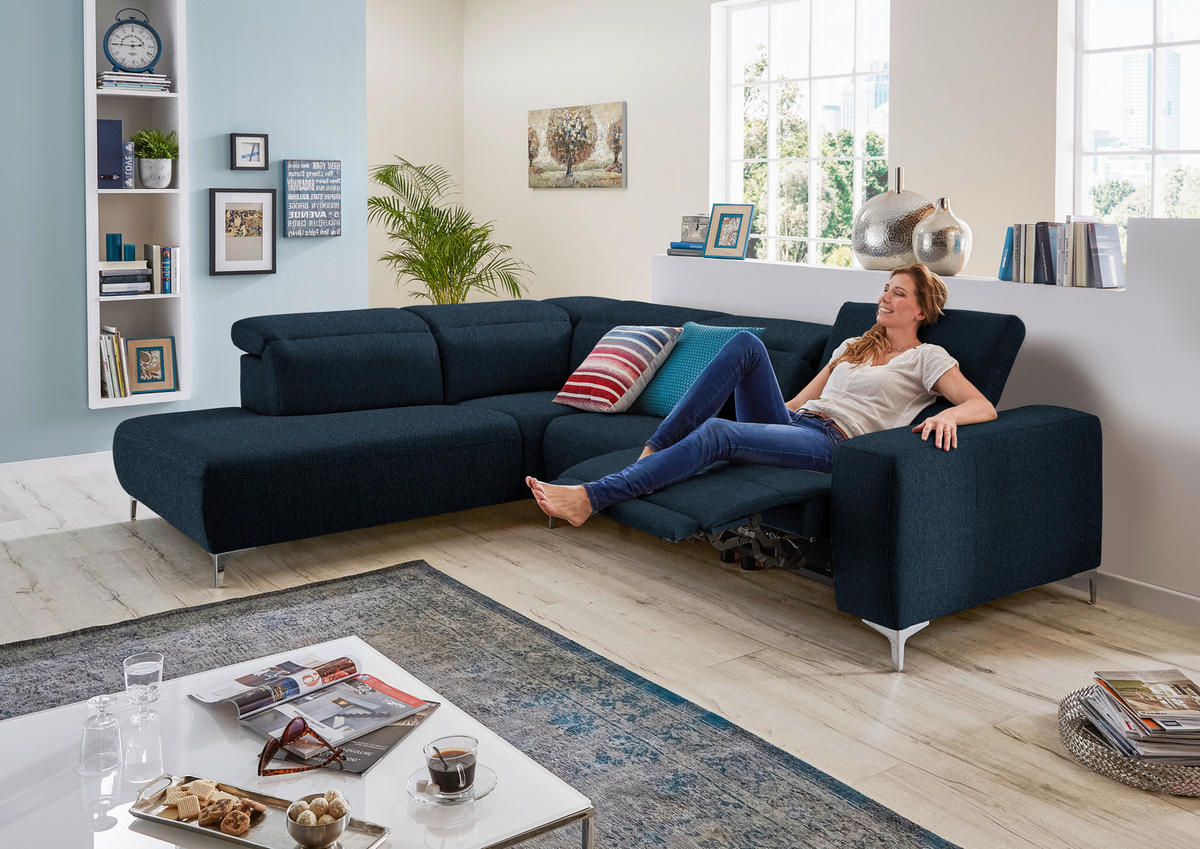 ECKSOFA Dunkelblau Flachgewebe  - Dunkelblau, Design, Textil/Metall (290/238cm) - Pure Home Lifestyle