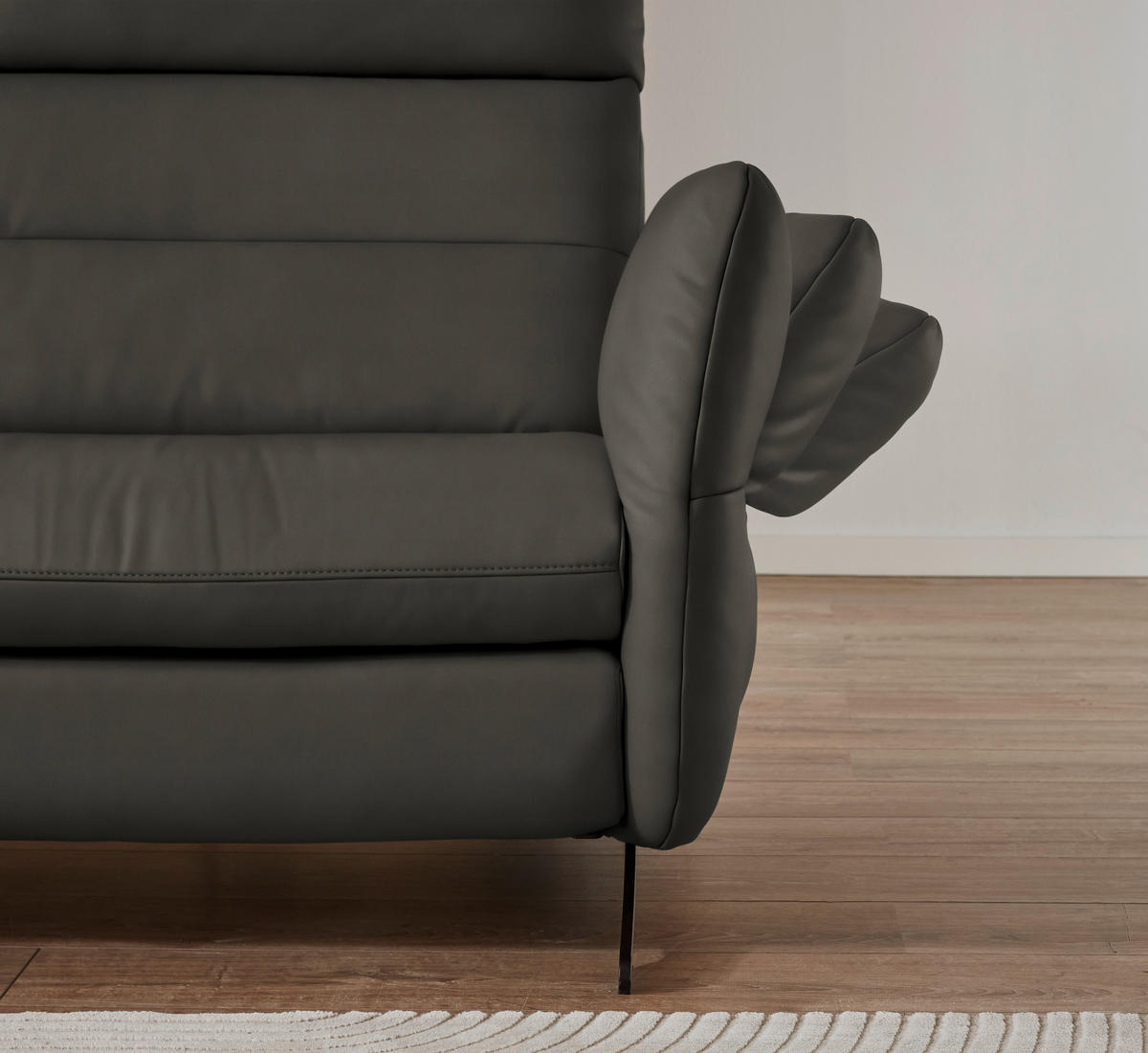 ECKSOFA in Echtleder Dunkelgrau  - Dunkelgrau/Schwarz, Design, Leder/Metall (169/298cm) - Dieter Knoll