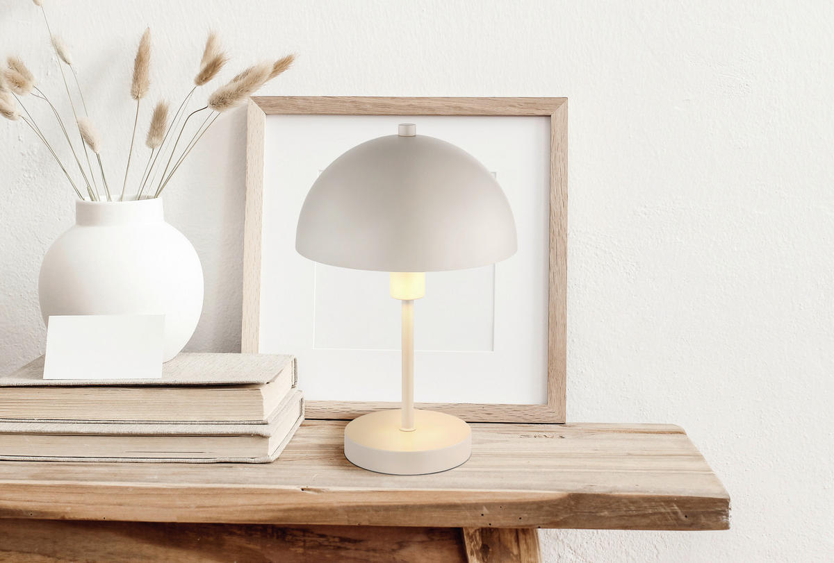 STOLNÍ LAMPA, E14, 20 cm - průhledné/pískové barvy, Design, kov/plast (20cm) - Globo