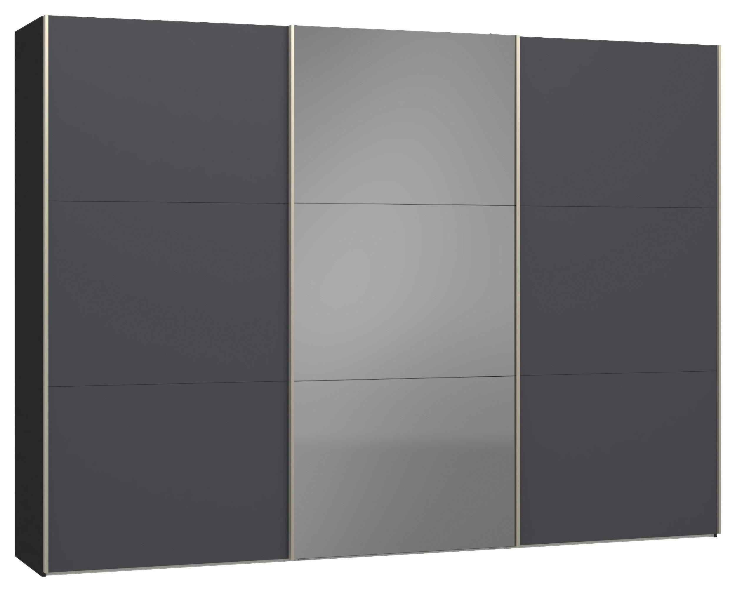 SCHWEBETÜRENSCHRANK 303/220/65 cm 3-türig Anthrazit, Schwarz  - Edelstahlfarben/Anthrazit, Design, Glas/Holzwerkstoff (303/220/65cm) - Jutzler