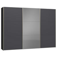 SCHWEBETÜRENSCHRANK 303/220/65 cm 3-türig Anthrazit, Schwarz  - Edelstahlfarben/Anthrazit, Design, Glas/Holzwerkstoff (303/220/65cm) - Jutzler
