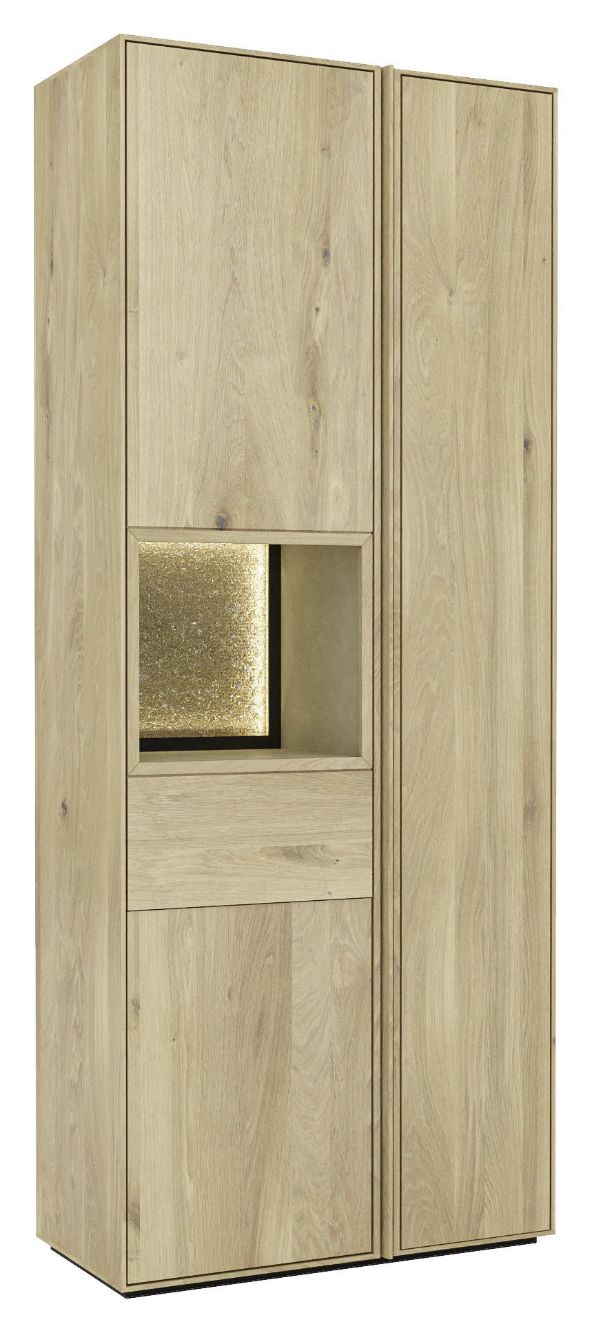 VITRINE  in massiv Asteiche Eichefarben - Eichefarben, Natur, Glas/Leder (83,4/205,8/41cm) - Cassando