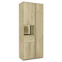 VITRINE  in massiv Asteiche Eichefarben - Eichefarben, Natur, Glas/Leder (83,4/205,8/41cm) - Cassando