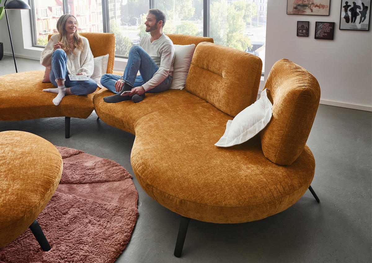BIGSOFA Flachgewebe Senfgelb  - Senfgelb/Schwarz, Design, Textil/Metall (456/93/138cm) - Moderano