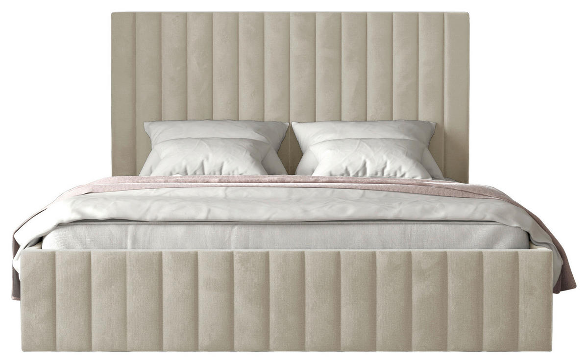 POLSTERBETT Bettkasten, Lattenrost 160/200 cm  in Beige  - Beige/Schwarz, Design, Holz/Textil (160/200cm) - Boxxx