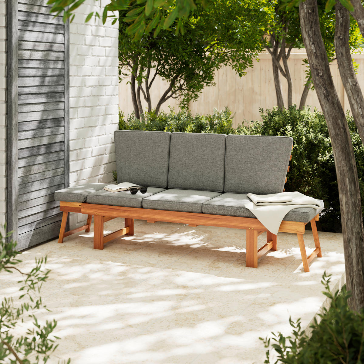 GARTENBANK 206/83/63 cm  in Grau, Akaziefarben  - Akaziefarben/Grau, MODERN, Holz/Textil (206/83/63cm) - Ambia Garden