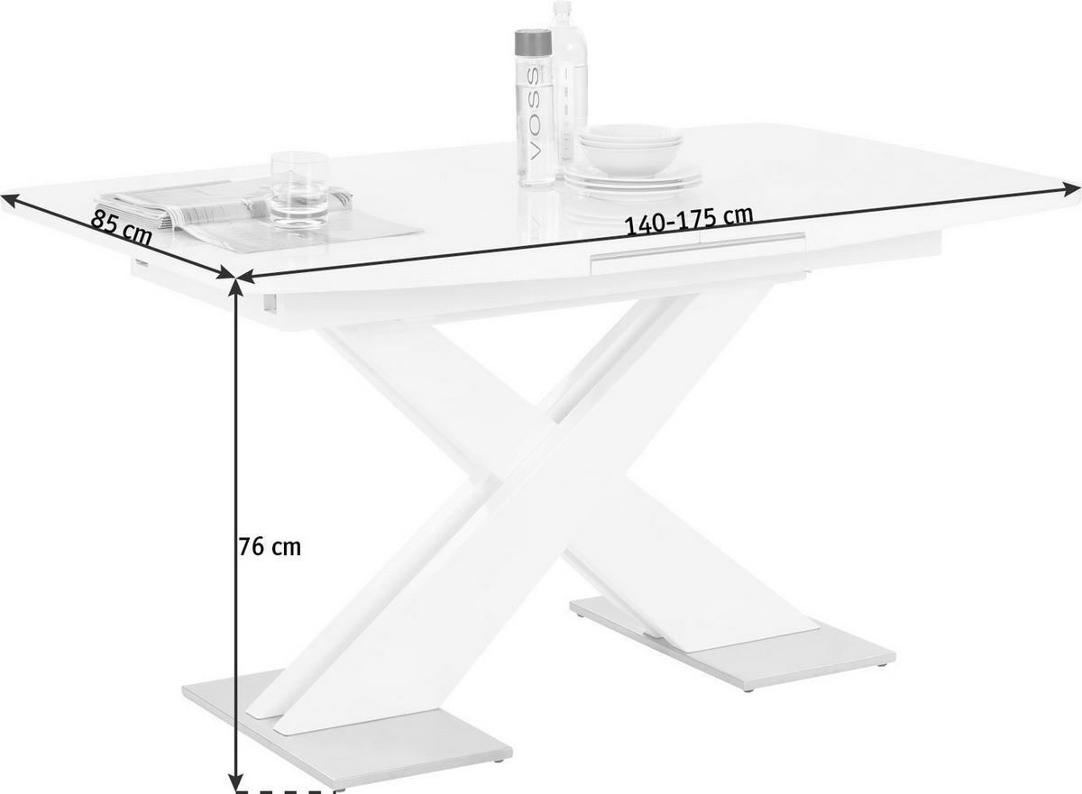 ÉTKEZŐASZTAL - magasfényű fehér/fehér, Design, faalapú anyag/Üveg (140-175/85/76cm) - Hom`in