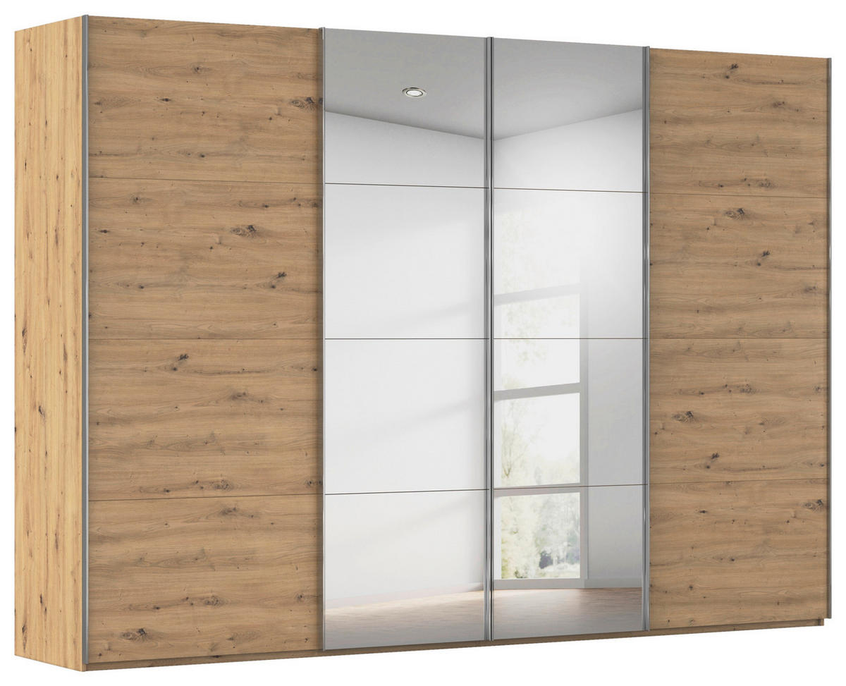 SCHWEBETÜRENSCHRANK 316/223/68 cm 4-türig Eiche Artisan  - Chromfarben/Eiche Artisan, Design, Holzwerkstoff/Metall (316/223/68cm) - Novel