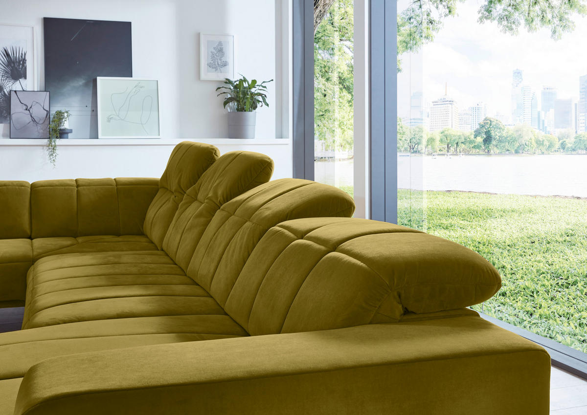 WOHNLANDSCHAFT in Velours Anthrazit  - Anthrazit/Schwarz, Design, Textil/Metall (195/383/219cm) - Beldomo Style
