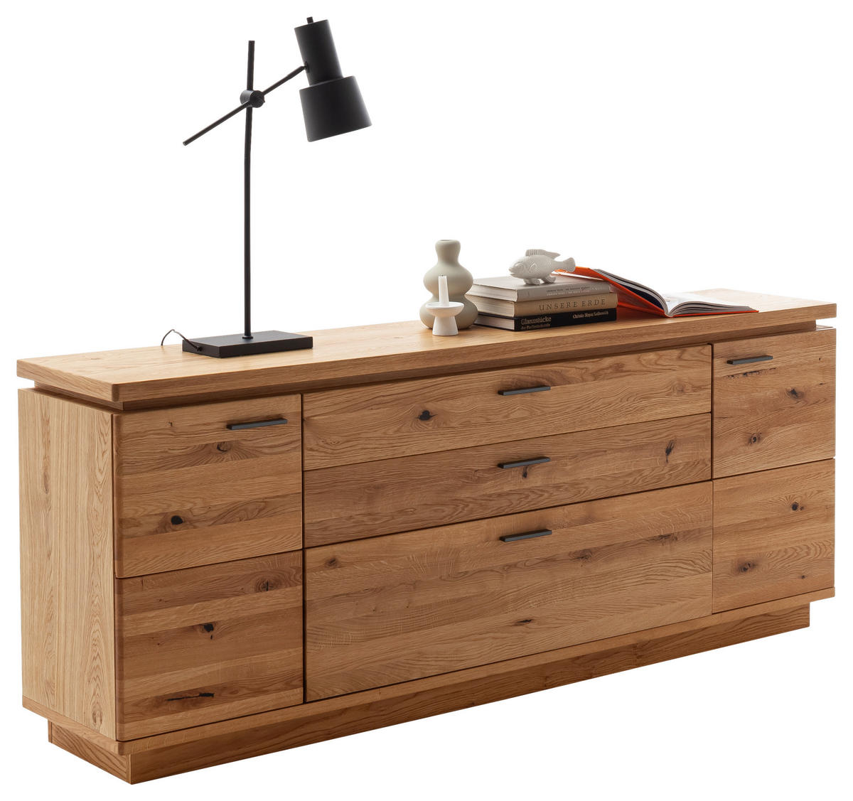 KOMODA, barve hrasta  - barve hrasta/antracit, Natur, kovina/leseni material (210/84/44cm) - Linea Natura