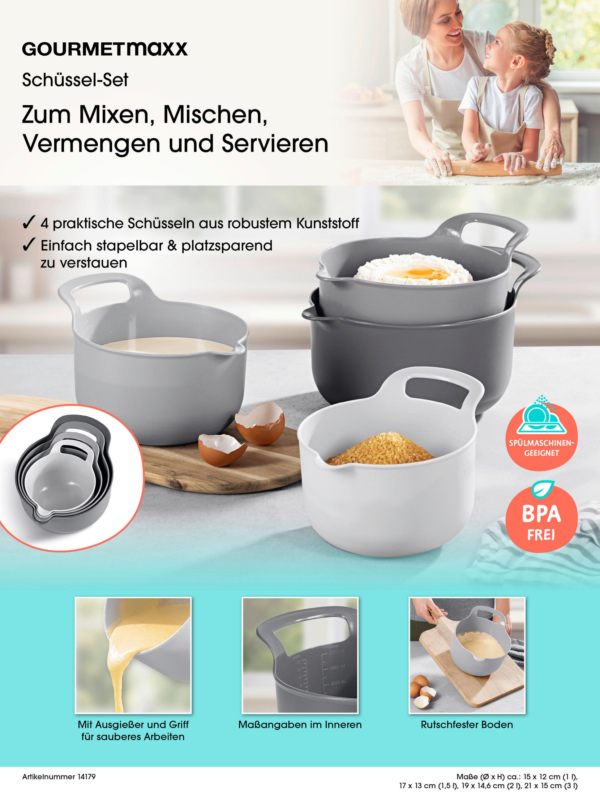 SCHÜSSELSET GOURMETmaxx 4-teilig  - Grau, Basics, Kunststoff (21/15/21cm)