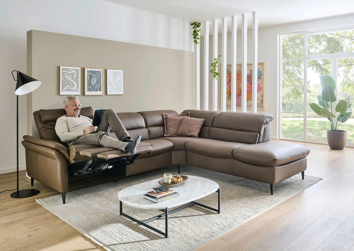 ECKSOFA Braun Echtleder  - Schwarz/Braun, Design, Leder/Metall (287/260cm) - Valdera