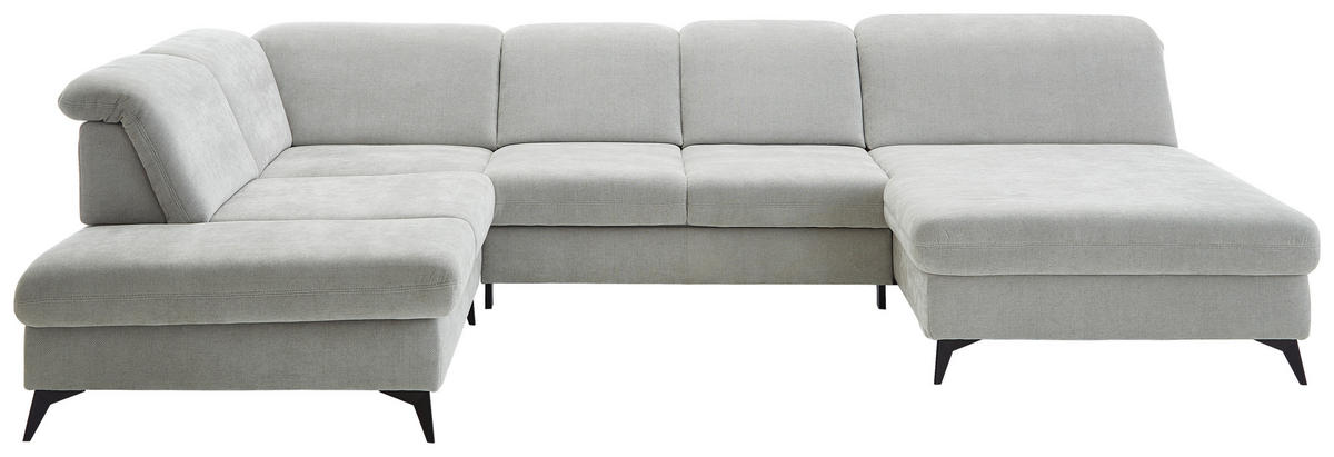 WOHNLANDSCHAFT in Chenille Silberfarben  - Silberfarben/Schwarz, Design, Textil/Metall (255/369/198cm) - Beldomo Style