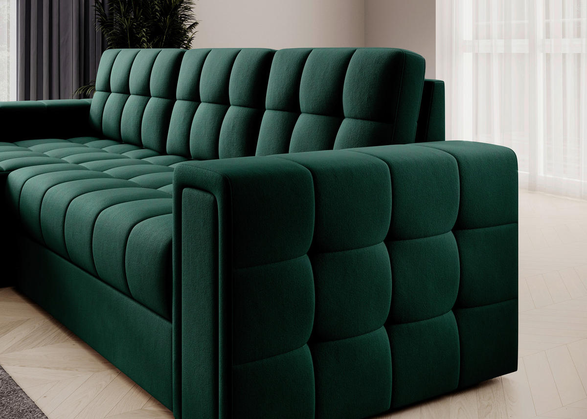 ECKSOFA BLENVI in Plüsch Grün  260/150 cm  - Schwarz/Grün, Design, Kunststoff/Textil (260/150cm) - MID.YOU