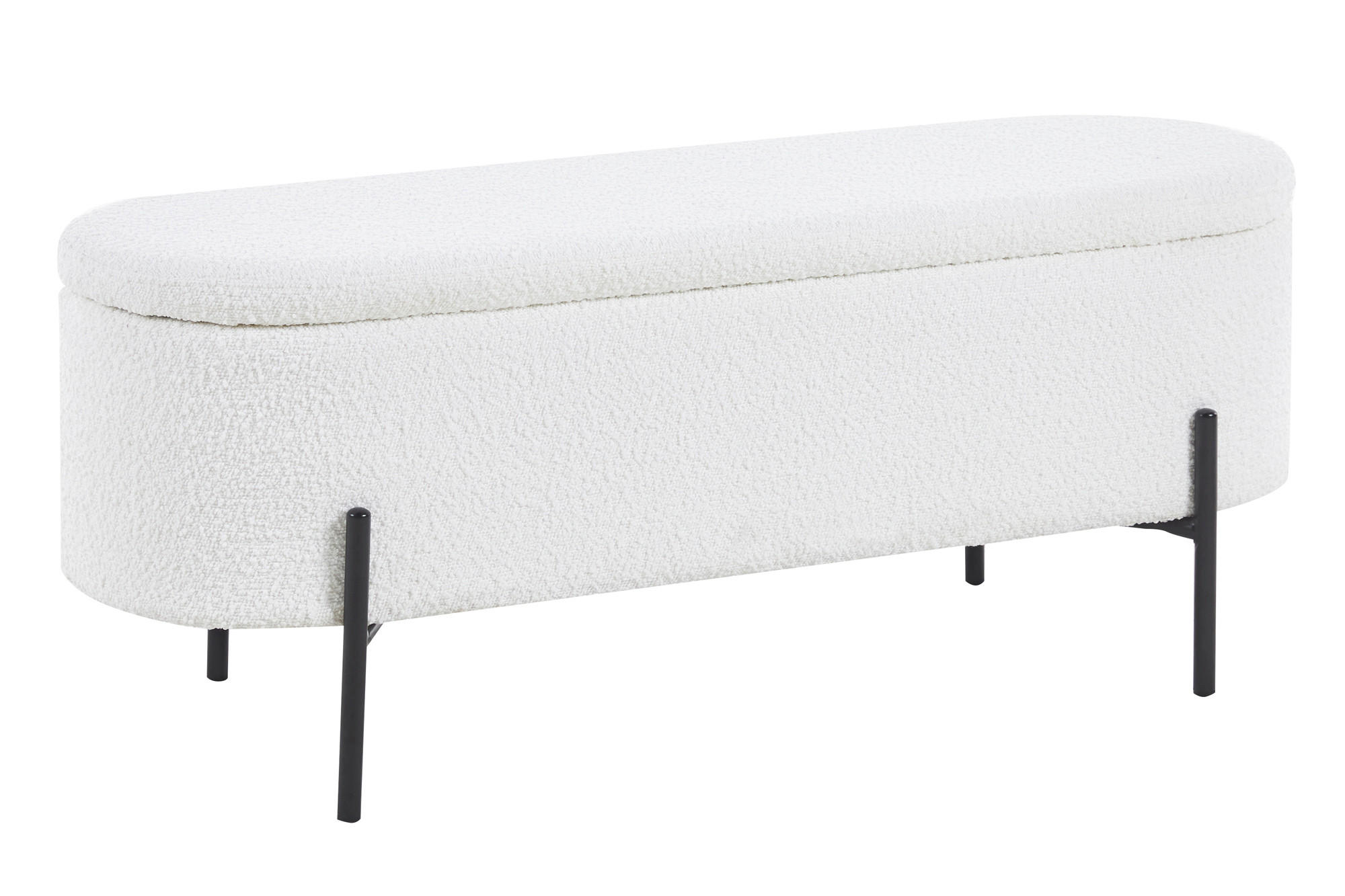 HOCKERBANK Bouclé Weiß  - Schwarz/Weiß, MODERN, Textil/Metall (110/44/40cm) - Livetastic