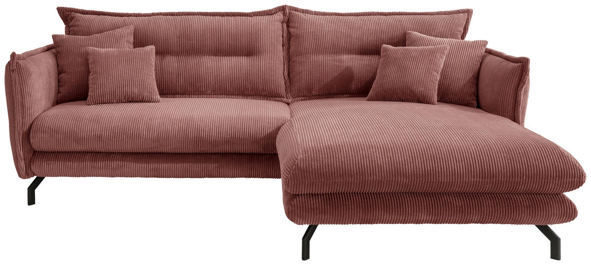 ECKSOFA in Cord Koralle  - Koralle/Schwarz, Modern, Textil/Metall (255/180cm) - Livetastic