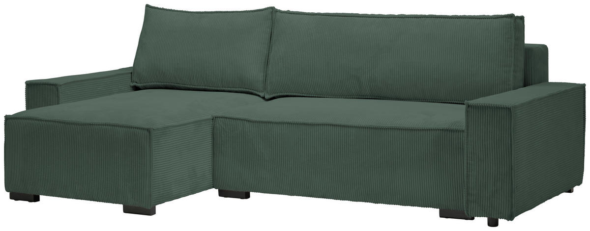 ECKSOFA in Cord, Webstoff Grün  - Schwarz/Grün, MODERN, Holz/Textil (157/265cm) - Carryhome