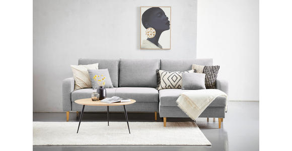 ECKSOFA in Flachgewebe Hellgrau - Eiche Wotan/Hellgrau, KONVENTIONELL, Holz/Textil (255/157cm) - Carryhome