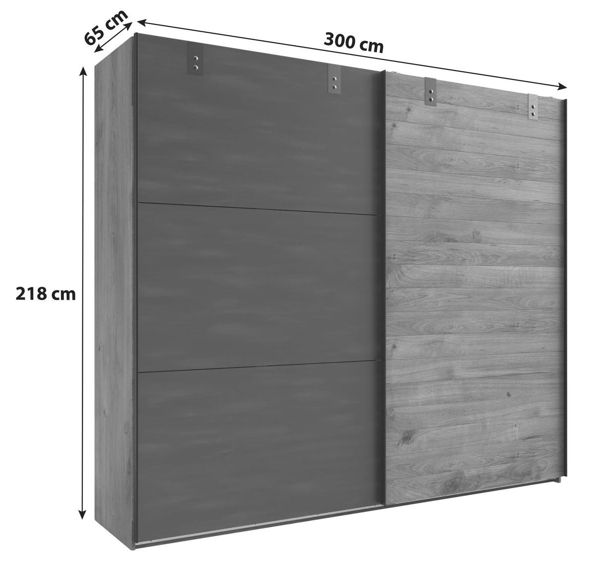 SCHWEBETÜRENSCHRANK 300/216/65 cm 2-türig Graphitfarben, Eichefarben  - Eichefarben/Graphitfarben, Basics, Holzwerkstoff/Metall (300/216/65cm) - MID.YOU