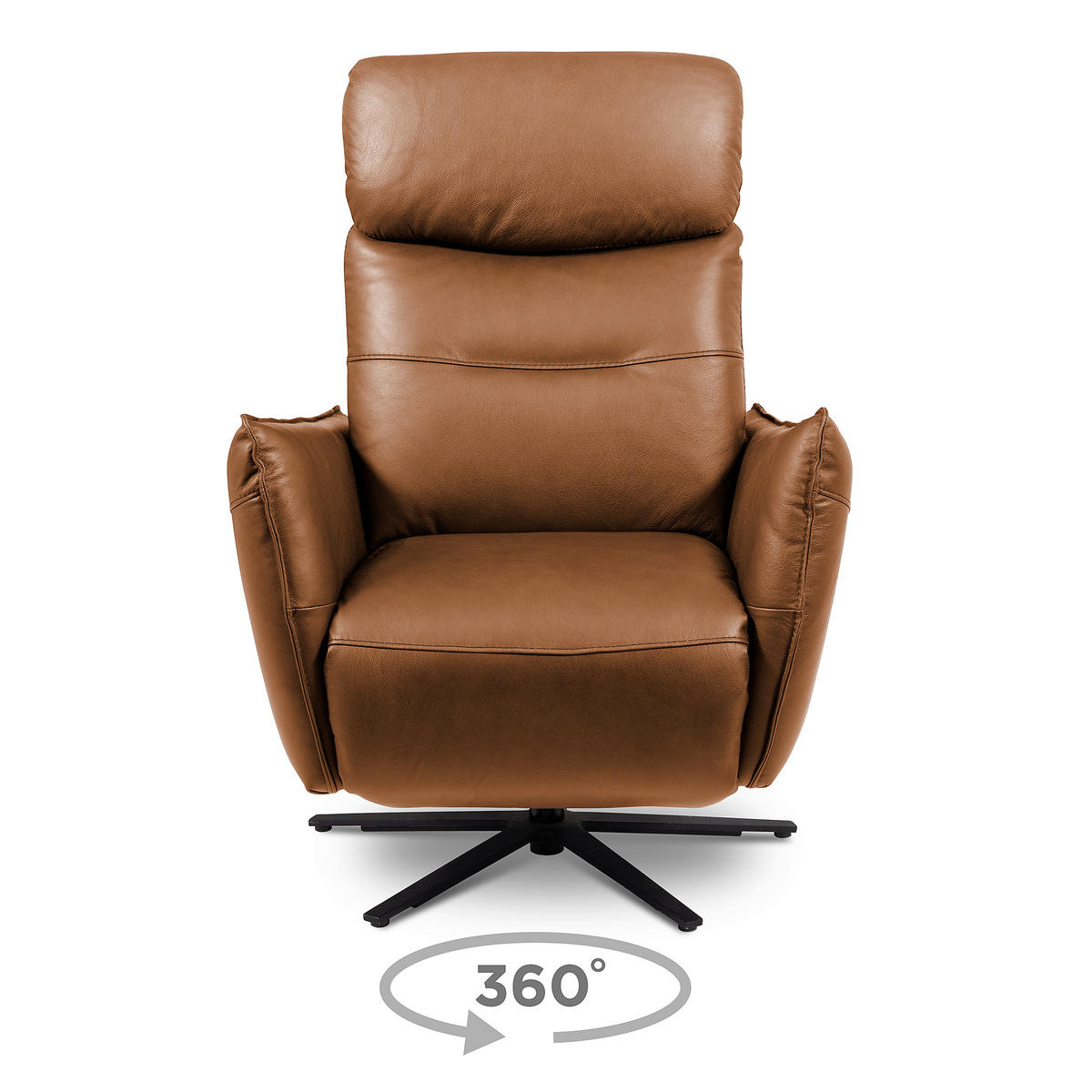 RELAXSESSEL in Leder Cognac  - Cognac/Schwarz, Design, Leder/Metall (77/107/88cm) - Livetastic