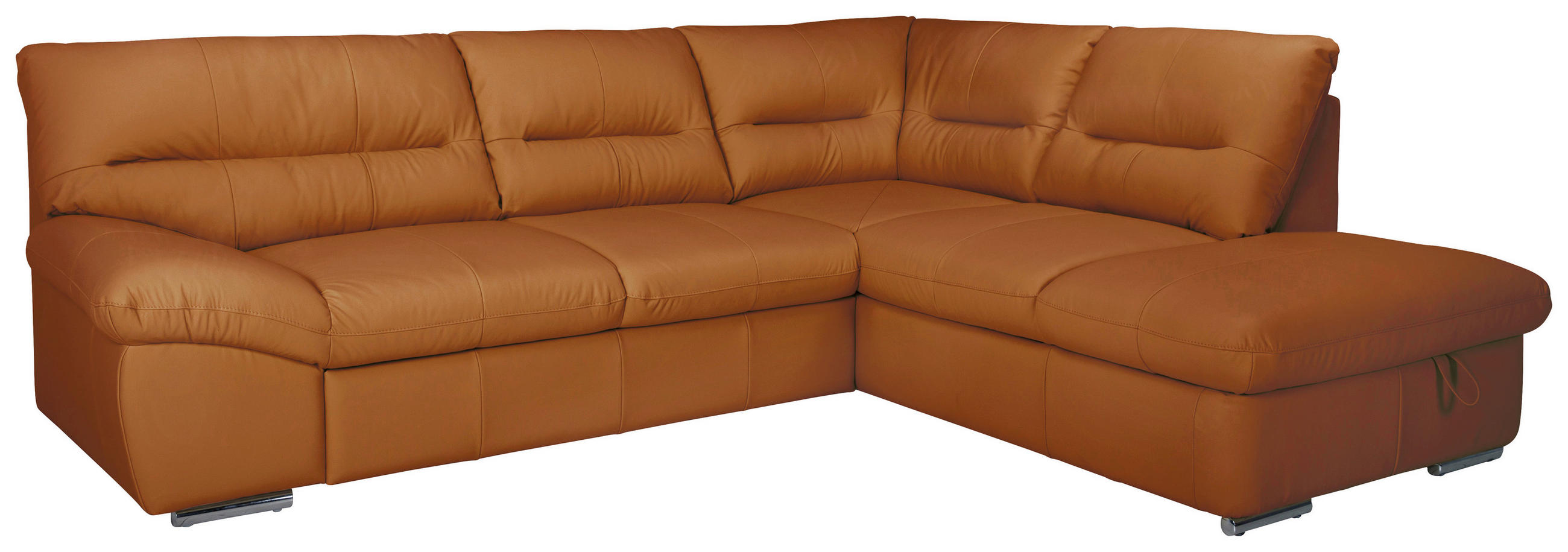 ECKSOFA Cognac Echtleder Bettkasten, Schlaffunktion  - Chromfarben/Cognac, Design, Leder/Metall (268/216cm) - Livetastic