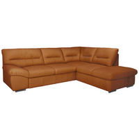 ECKSOFA Cognac Echtleder Bettkasten, Schlaffunktion  - Chromfarben/Cognac, Design, Leder/Metall (268/216cm) - Livetastic