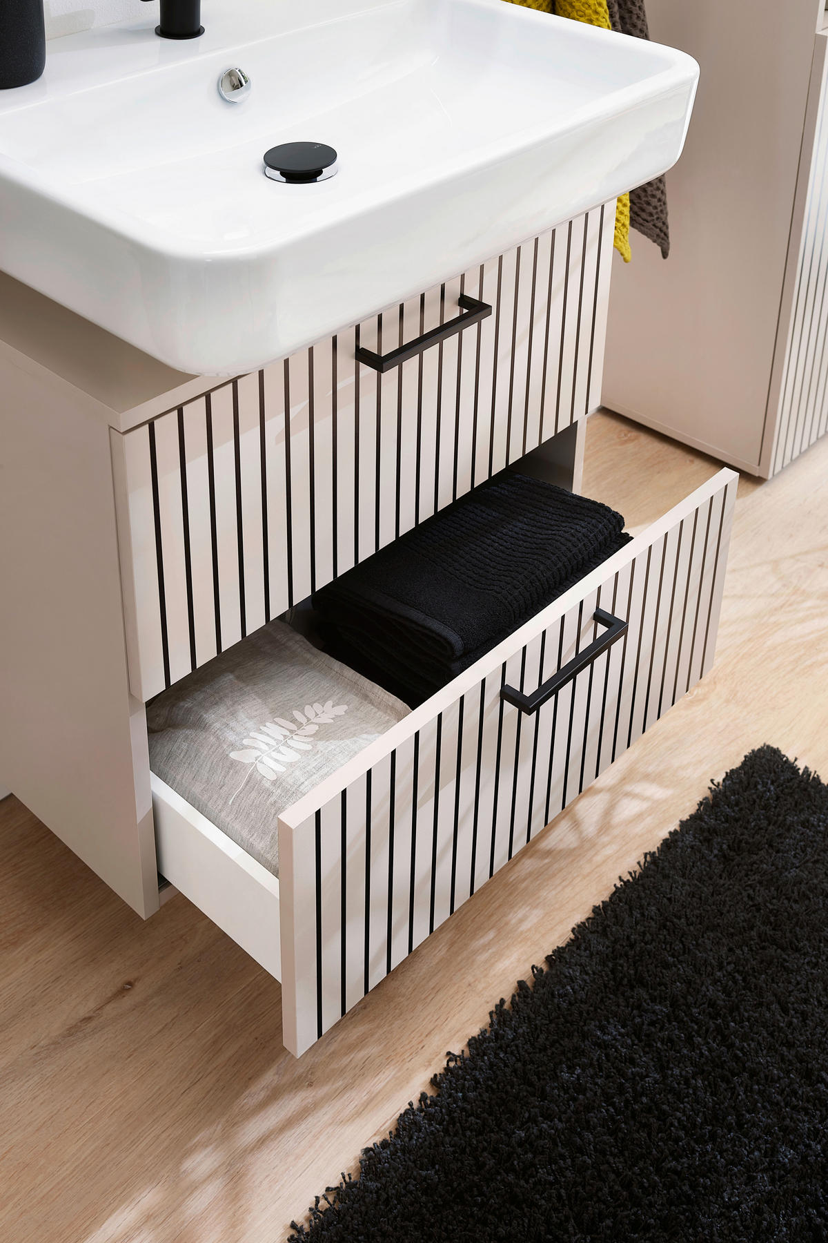 BADEZIMMER 5-teilig  in 185 cm  - Kaschmir/Schwarz, Trend, Glas/Holzwerkstoff (185cm) - Respekta