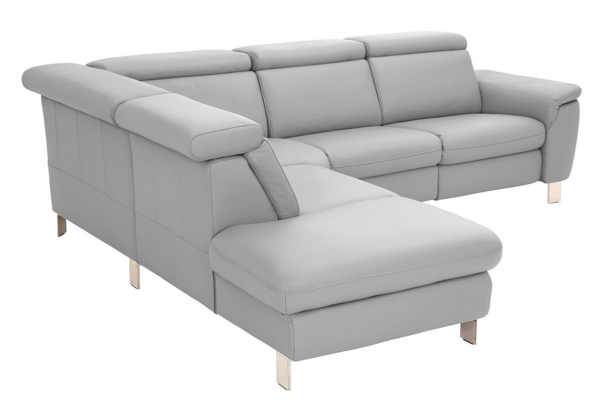 ECKSOFA in Echtleder Grau  - Alufarben/Grau, Design, Leder/Metall (239/271cm) - Cantus