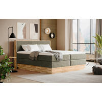 BOXSPRINGBETT 160/200 cm,  in Eichefarben, Dunkelgrün, Matratze, gepolstertes Kopfteil, Bettkasten, Topper, H2 + H2 = mittel  - Dunkelgrün/Eichefarben, MODERN, Holz/Kunststoff (160/200cm) - Livetastic
