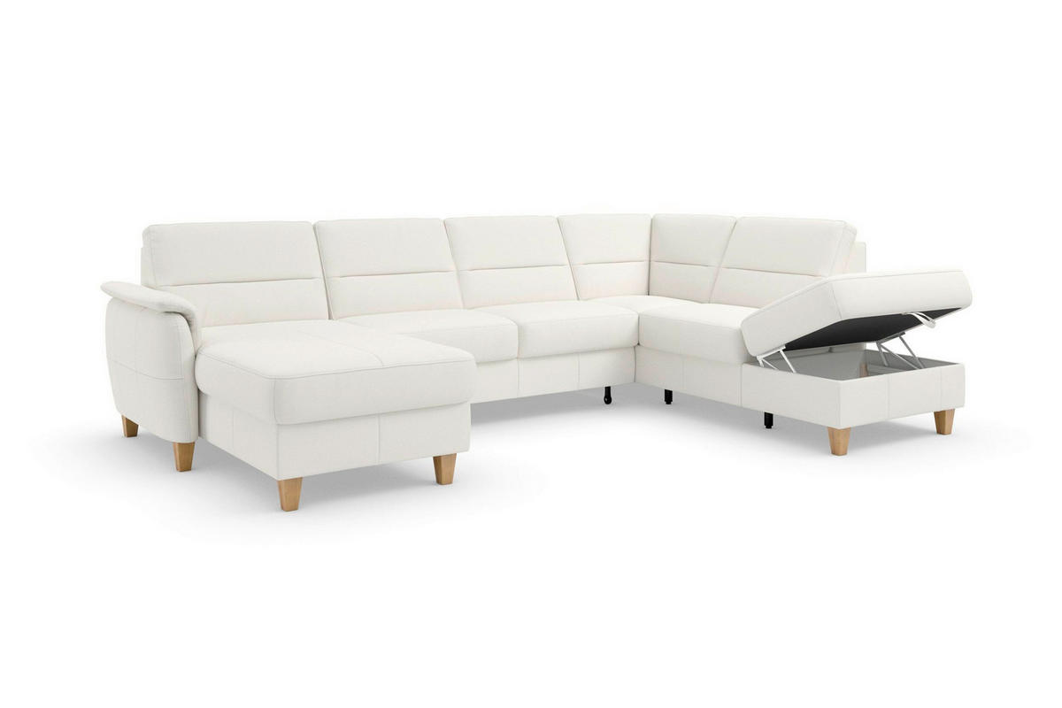 SEDACIA SÚPRAVA, koža, biela - biela/farba duba, Basics, koža/drevo (163/308/212cm) - Sit & More