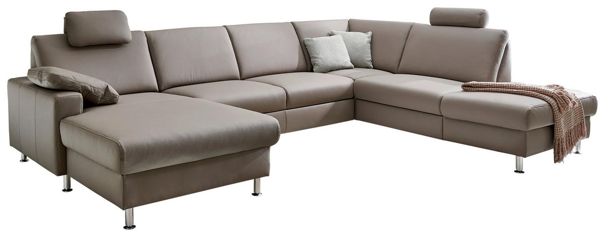 WOHNLANDSCHAFT in Echtleder Hellgrau  - Hellgrau/Alufarben, Design, Leder/Metall (165/339/233cm) - Beldomo Premium