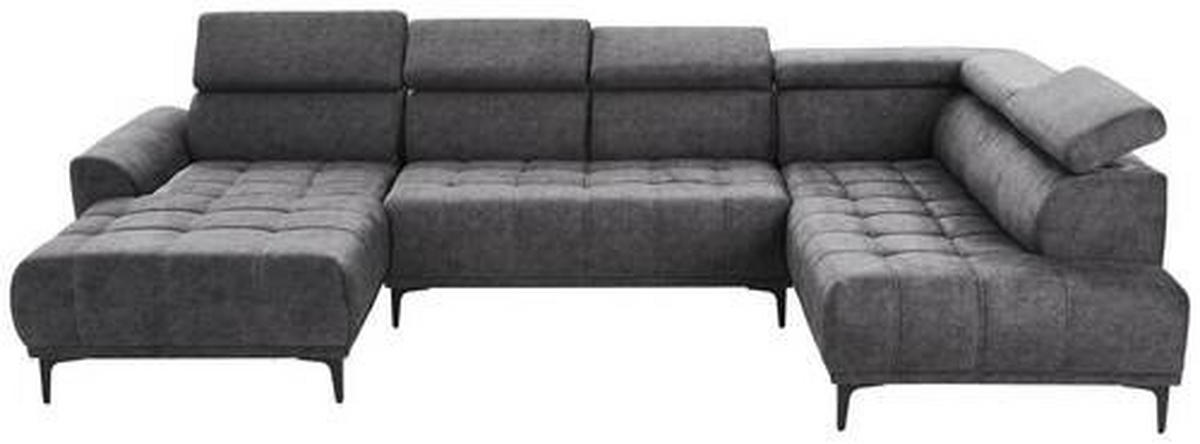 WOHNLANDSCHAFT Graphitfarben Velours  - Schwarz/Graphitfarben, Design, Textil/Metall (172/340/191cm) - Stylife